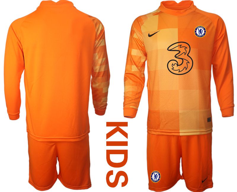 Youth 2021-2022 Club Chelsea Orange red goalkeeper long sleeve blank Soccer Jersey->youth soccer jersey->Youth Jersey